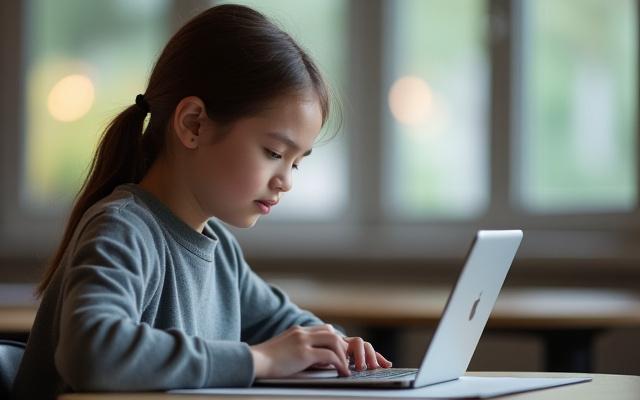 Online-Kursentwicklung: Ein Student lernt an einem Tablet in einem modernen Umfeld.